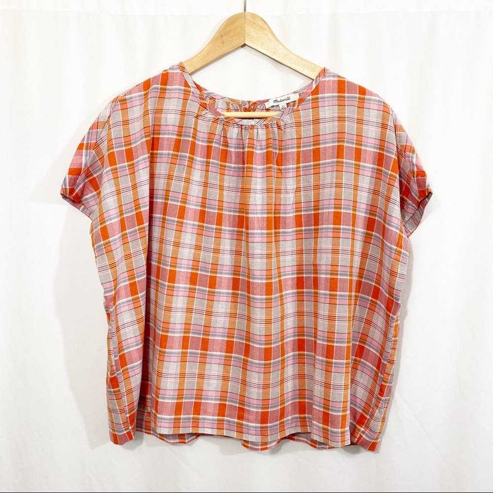 NEW Madewell Plaid Shirred Neck Boxy Top - Picture 4 of 14